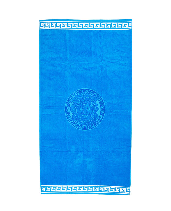 Poseidon Strandtuch XXL Hellblau 165x90 cm – griechisches Mäandermuster, 100% Baumwolle, OEKO-TEX