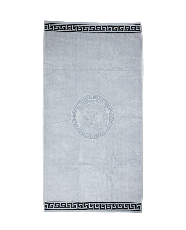Poseidon Strandtuch XXL Grau 165x90 cm – griechisches Mäandermuster, 100% Baumwolle, OEKO-TEX