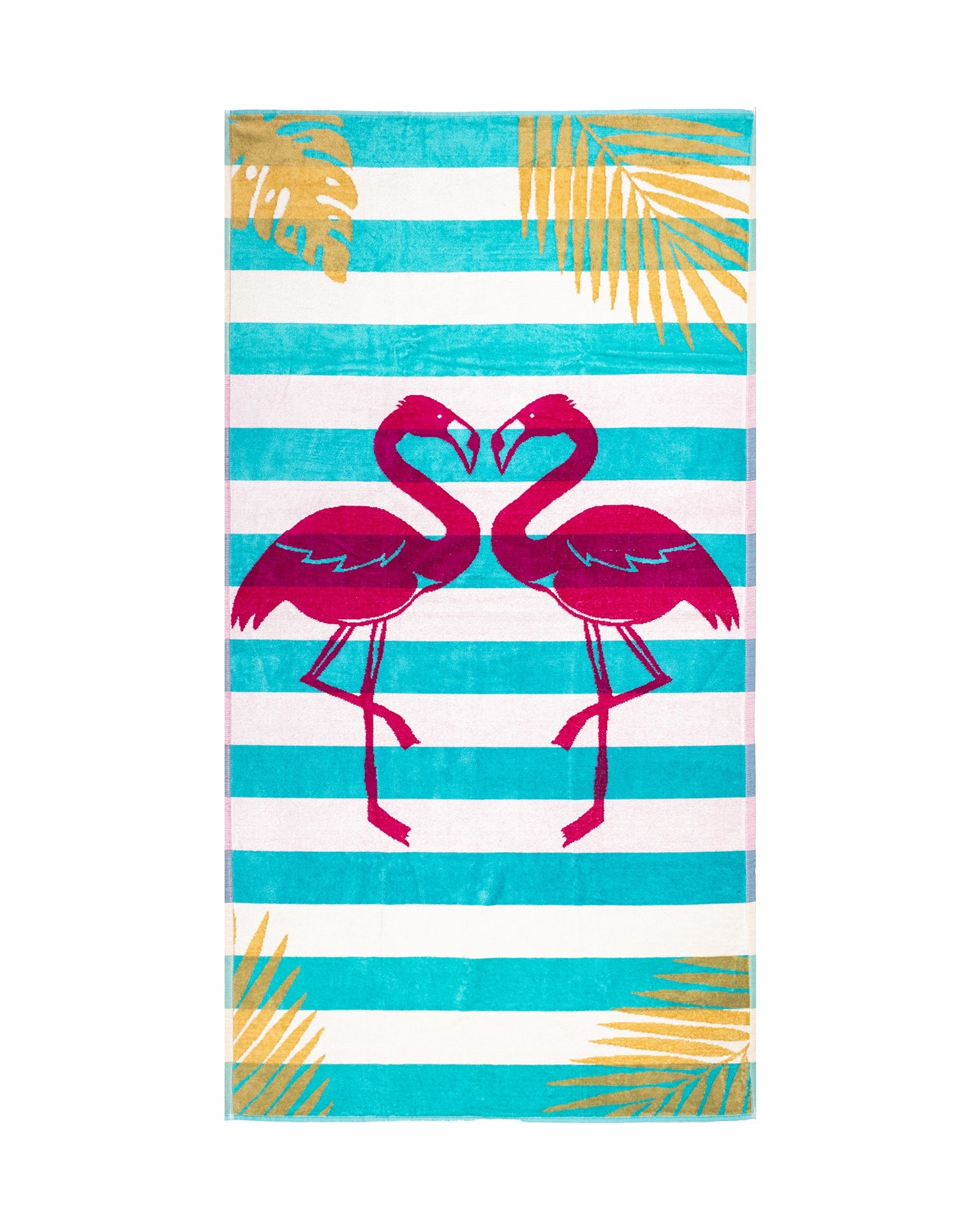 Flamingo Gold Strandtuch XXL Türkis 165x90 cm – italienisches Flamingo-Streifenmuster, 100% Baumwolle, OEKO-TEX