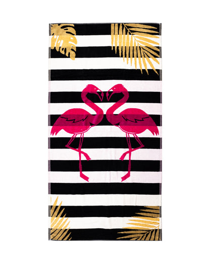 Flamingo Gold Strandtuch XXL Schwarz 165x90 cm – italienisches Flamingo-Streifenmuster, 100% Baumwolle, OEKO-TEX