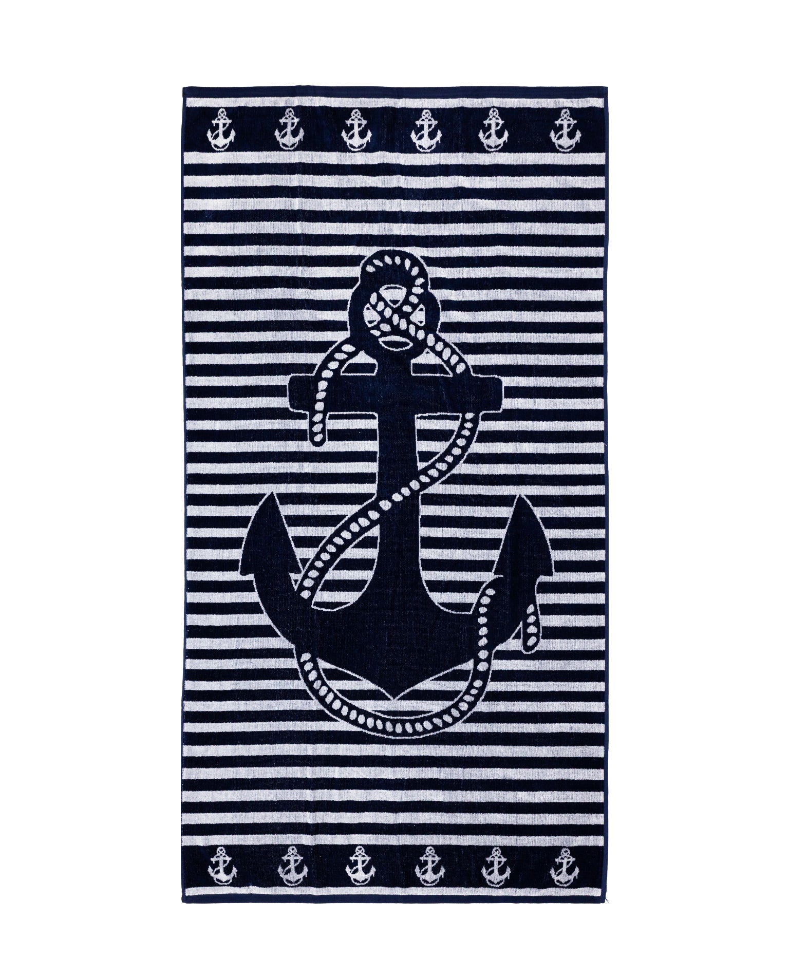 Bahia Strandtuch XXL Marine Weiß 165x90 cm – italienisches Anker-Streifendesign, 100% Baumwolle, OEKO-TEX