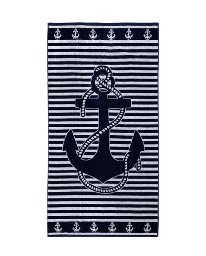 Bahia Strandtuch XXL Marine Weiß 165x90 cm – italienisches Anker-Streifendesign, 100% Baumwolle, OEKO-TEX