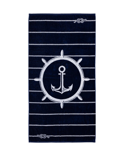 Bahia Strandtuch XXL Marine Navy 165x90 cm – italienisches Anker-Streifendesign, 100% Baumwolle, OEKO-TEX