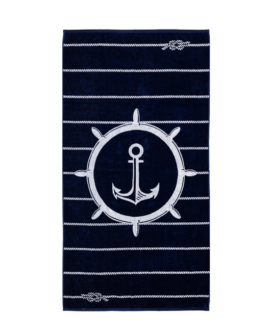 Bahia Strandtuch XXL Marine Navy 165x90 cm – italienisches Anker-Streifendesign, 100% Baumwolle, OEKO-TEX