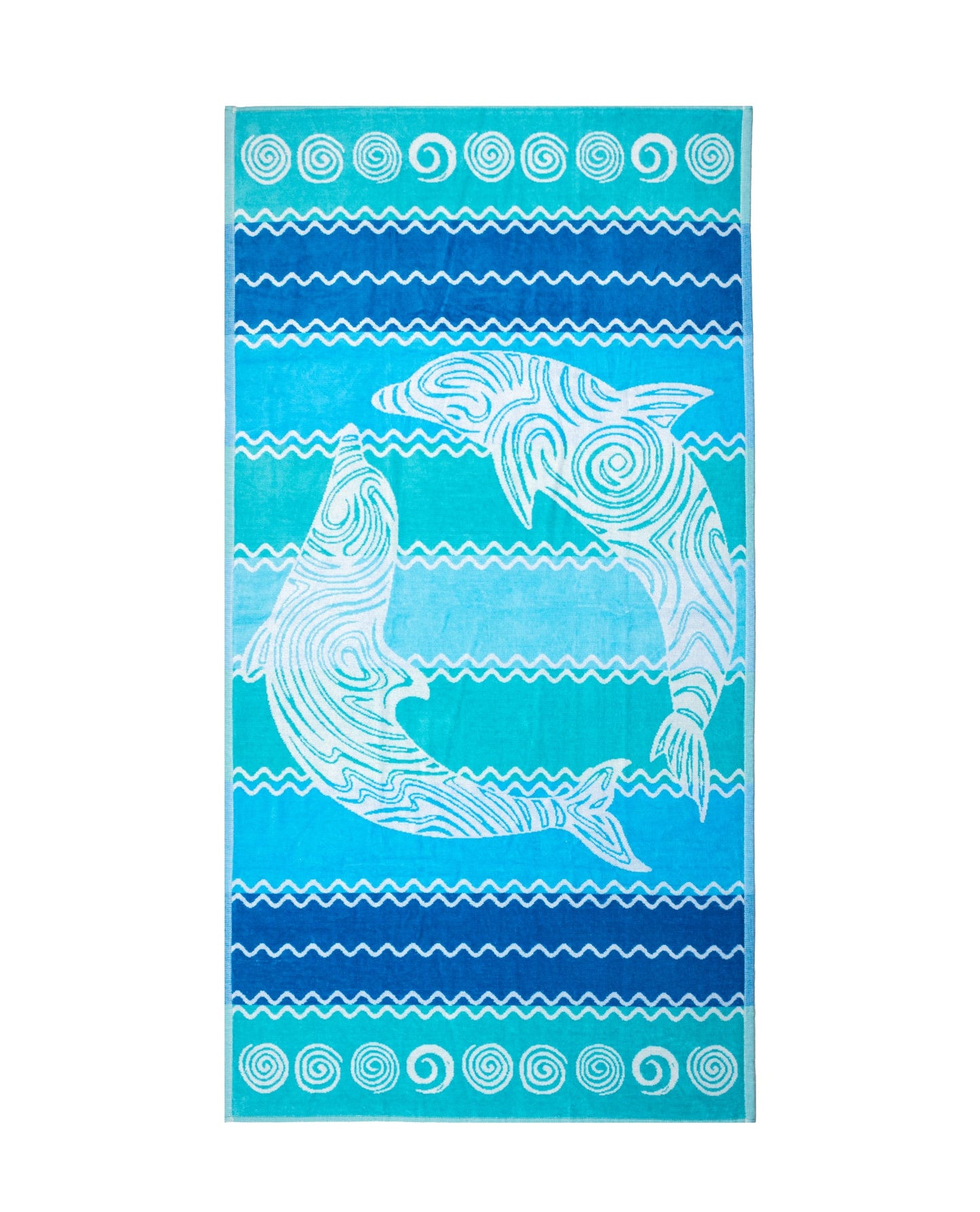 Pantelleria Strandtuch XXL Türkis 165x90 cm – italienisches Delfinmotiv mit Streifen, 100% Baumwolle, OEKO-TEX