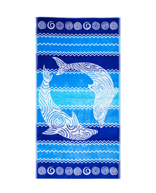 Pantelleria Strandtuch XXL Blau 165x90 cm – italienisches Delfinmotiv mit Streifen, 100% Baumwolle, OEKO-TEX