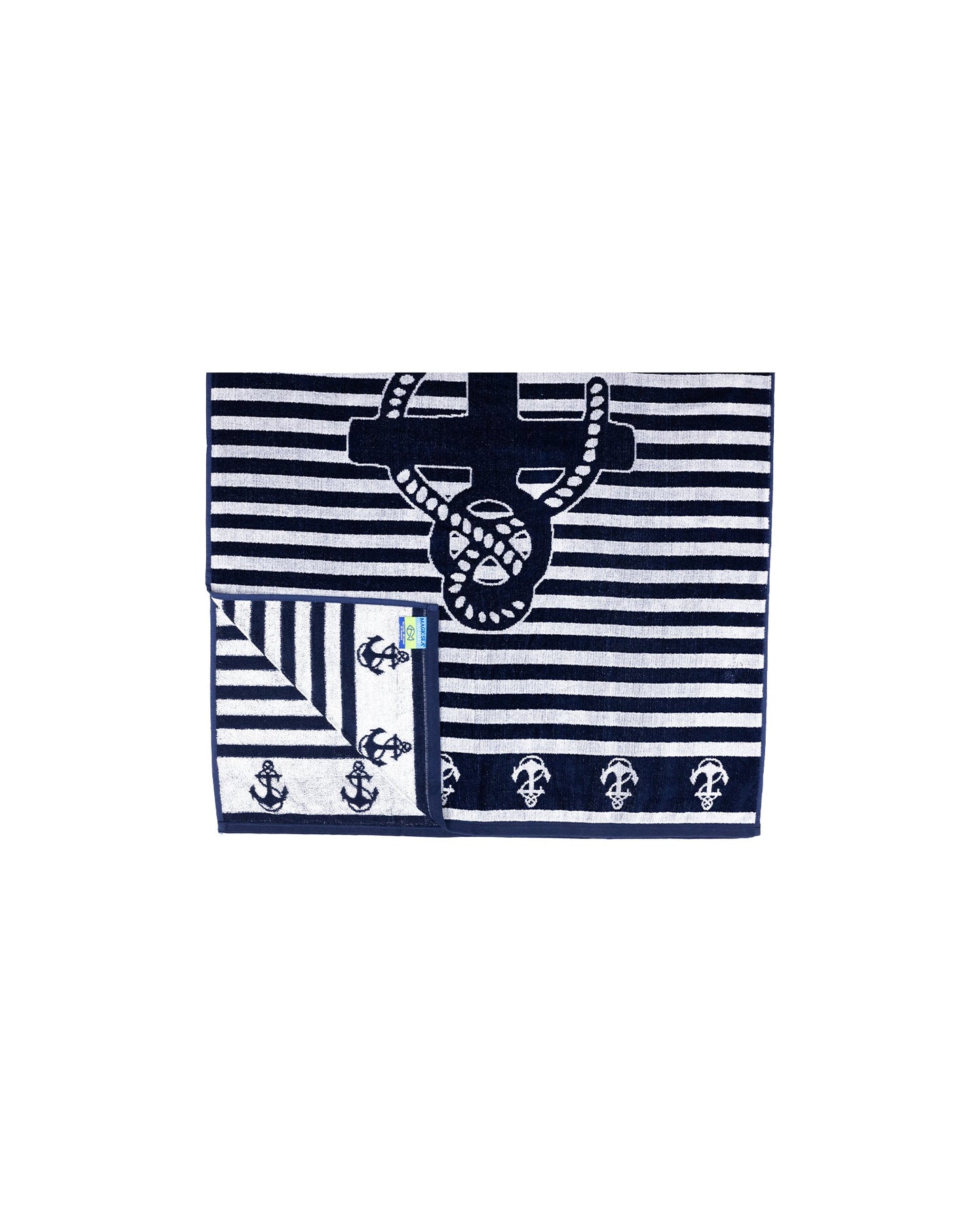 Bahia Strandtuch Marine Weiß 165x90 cm – italienisches Anker-Streifendesign, 100% Baumwolle, OEKO-TEX