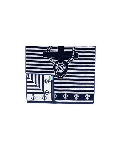 Bahia Strandtuch Marine Weiß 165x90 cm – italienisches Anker-Streifendesign, 100% Baumwolle, OEKO-TEX