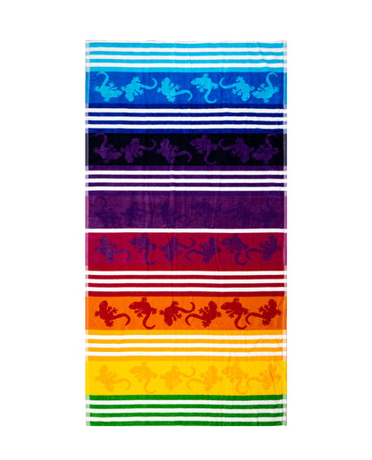 Crazy Gekko Strandtuch XXL Regenbogen 165x90 cm – italienisches Gekkomotiv, 100% Baumwolle, OEKO-TEX