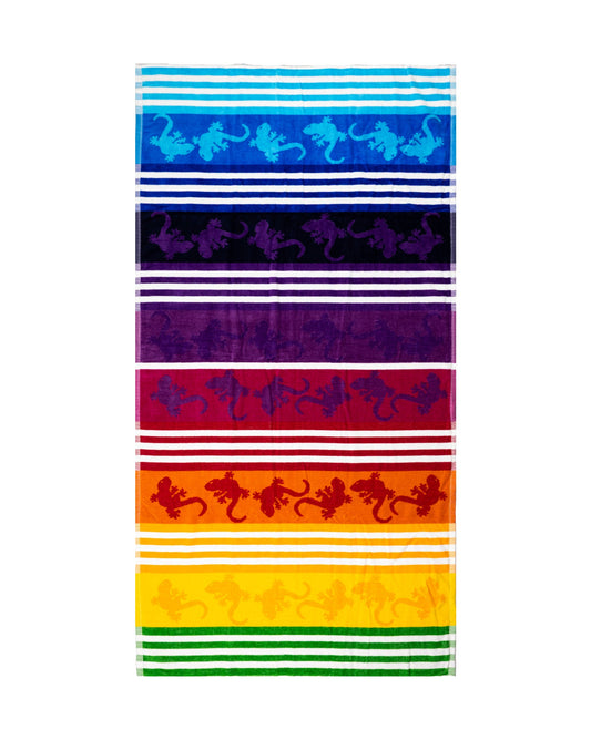 Crazy Gekko Strandtuch XXL Regenbogen 165x90 cm – italienisches Gekkomotiv, 100% Baumwolle, OEKO-TEX