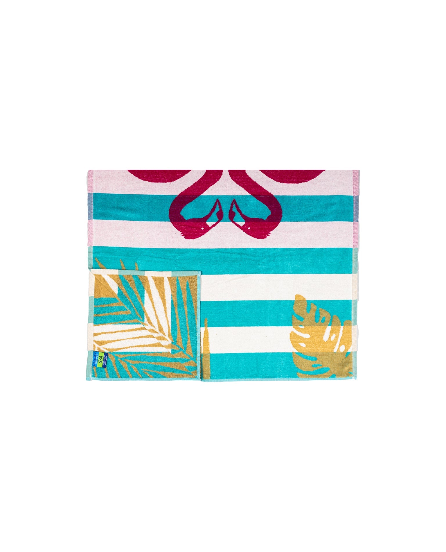 Flamingo Gold Türkis 165x90 cm – italienisches Flamingo-Streifenmuster, 100% Baumwolle, OEKO-TEX