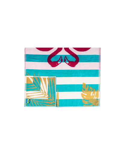 Flamingo Gold Türkis 165x90 cm – italienisches Flamingo-Streifenmuster, 100% Baumwolle, OEKO-TEX