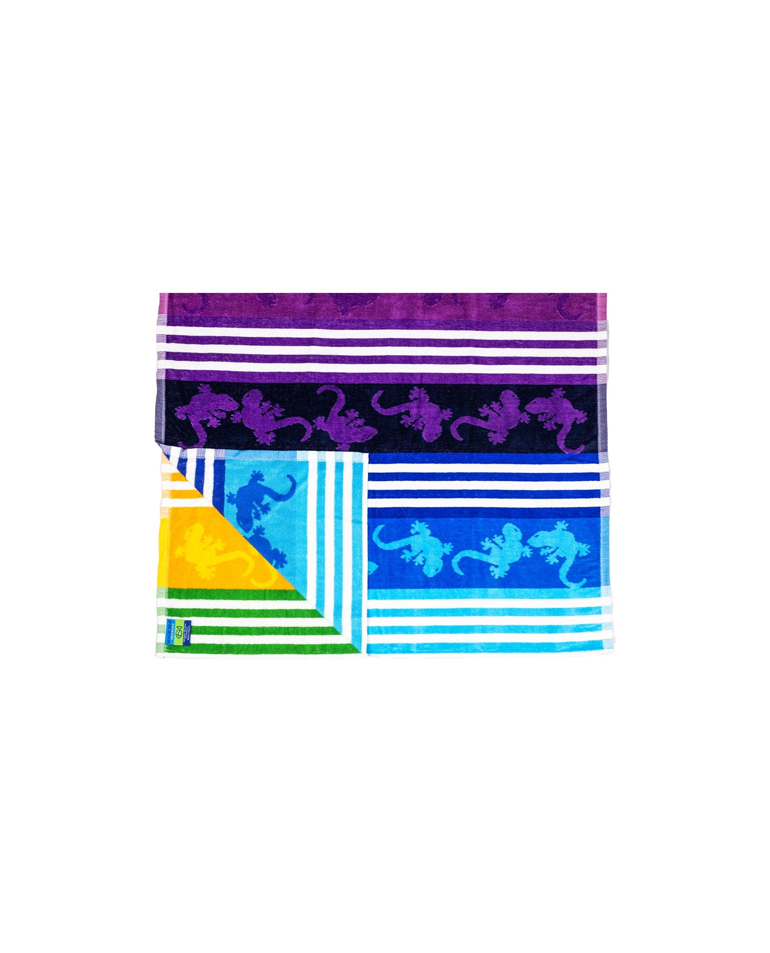Crazy Gekko Regenbogen 165x90 cm – italienisches Gekkomotiv, 100% Baumwolle, OEKO-TEX
