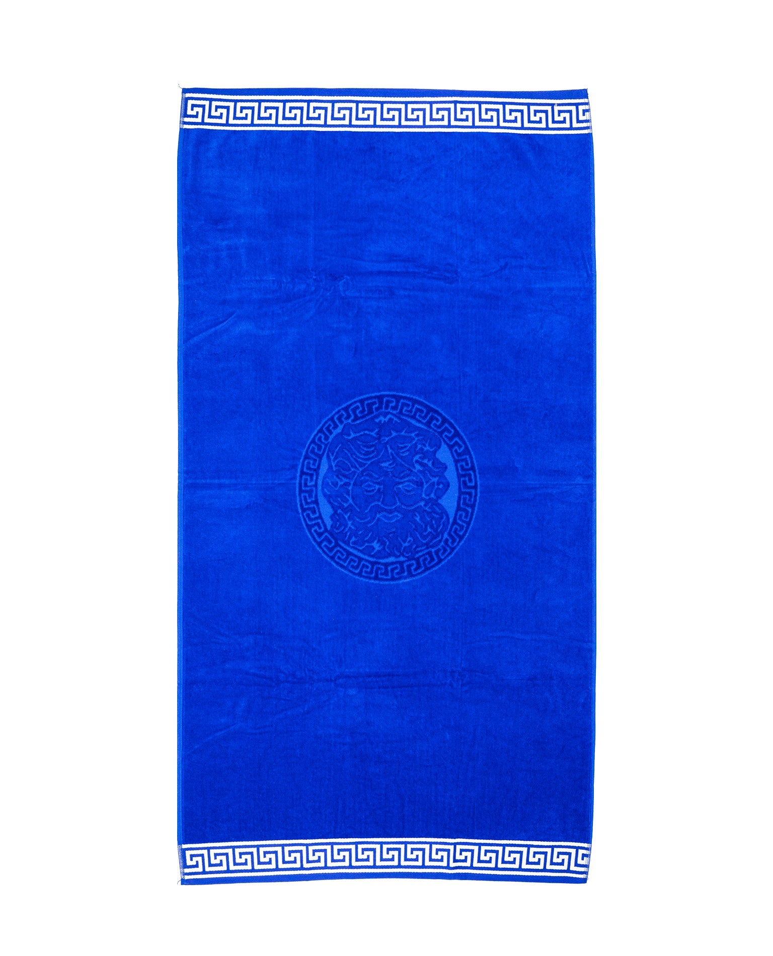 Poseidon Strandtuch XXL Navy 165x90 cm – griechisches Mäandermuster, 100% Baumwolle, OEKO-TEX