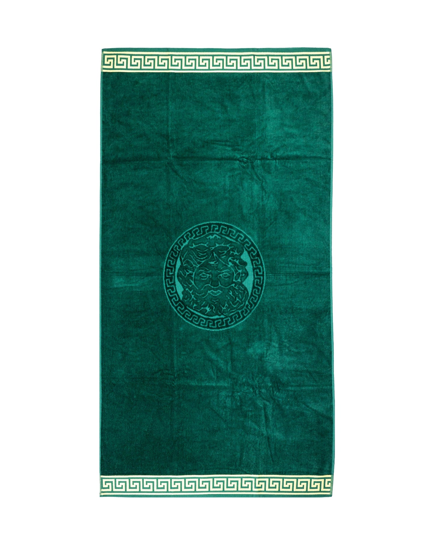Poseidon Strandtuch XXL Smaragdgrün 165x90 cm – griechisches Mäandermuster, 100% Baumwolle, OEKO-TEX