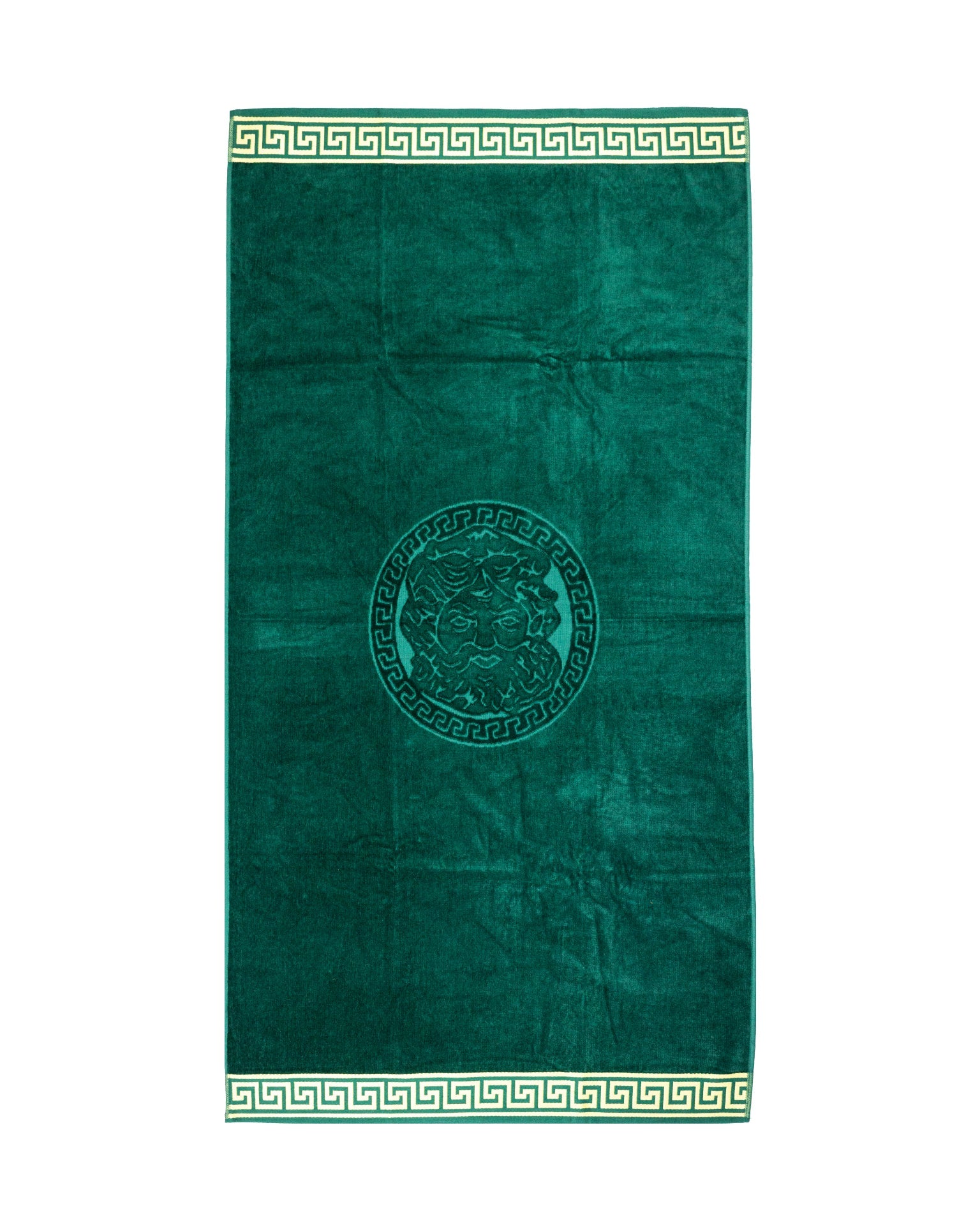 Poseidon Strandtuch XXL Smaragdgrün 165x90 cm – griechisches Mäandermuster, 100% Baumwolle, OEKO-TEX