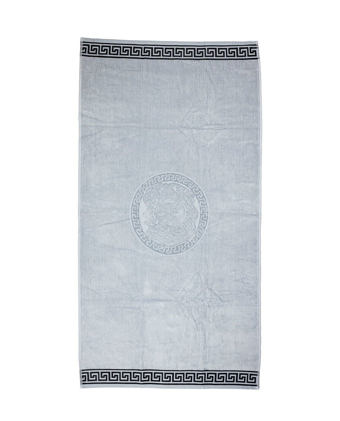 Poseidon Strandtuch XXL Grau 165x90 cm – griechisches Mäandermuster, 100% Baumwolle, OEKO-TEX