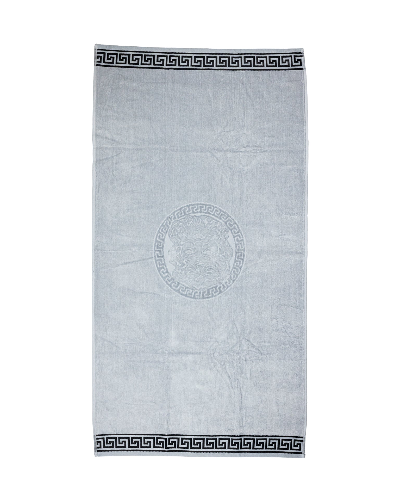 Poseidon Strandtuch XXL Grau 165x90 cm – griechisches Mäandermuster, 100% Baumwolle, OEKO-TEX