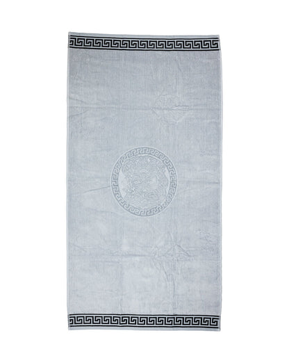 Poseidon Strandtuch XXL Grau 165x90 cm – griechisches Mäandermuster, 100% Baumwolle, OEKO-TEX
