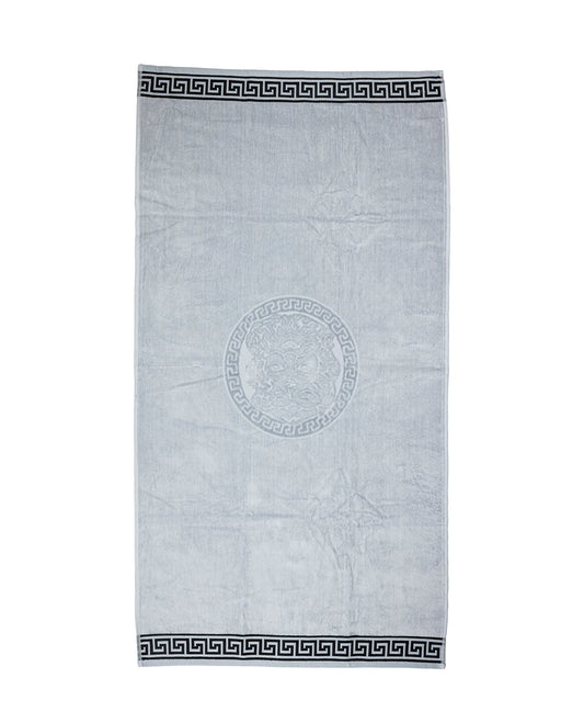 Poseidon Strandtuch XXL Grau 165x90 cm – griechisches Mäandermuster, 100% Baumwolle, OEKO-TEX