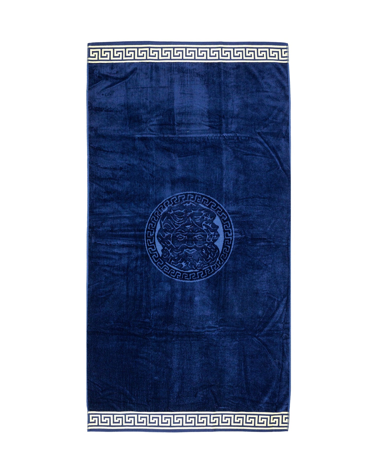 Poseidon Strandtuch XXL Dunkelblau 165x90 cm – griechisches Mäandermuster, 100% Baumwolle, OEKO-TEX