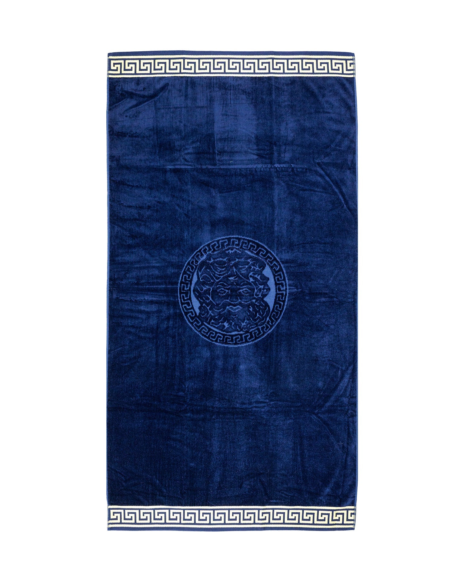 Poseidon Strandtuch XXL Dunkelblau 165x90 cm – griechisches Mäandermuster, 100% Baumwolle, OEKO-TEX