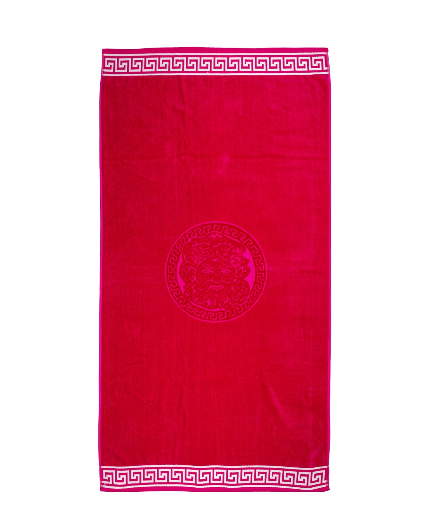 Poseidon Strandtuch XXL Magenta 165x90 cm – griechisches Mäandermuster, 100% Baumwolle, OEKO-TEX