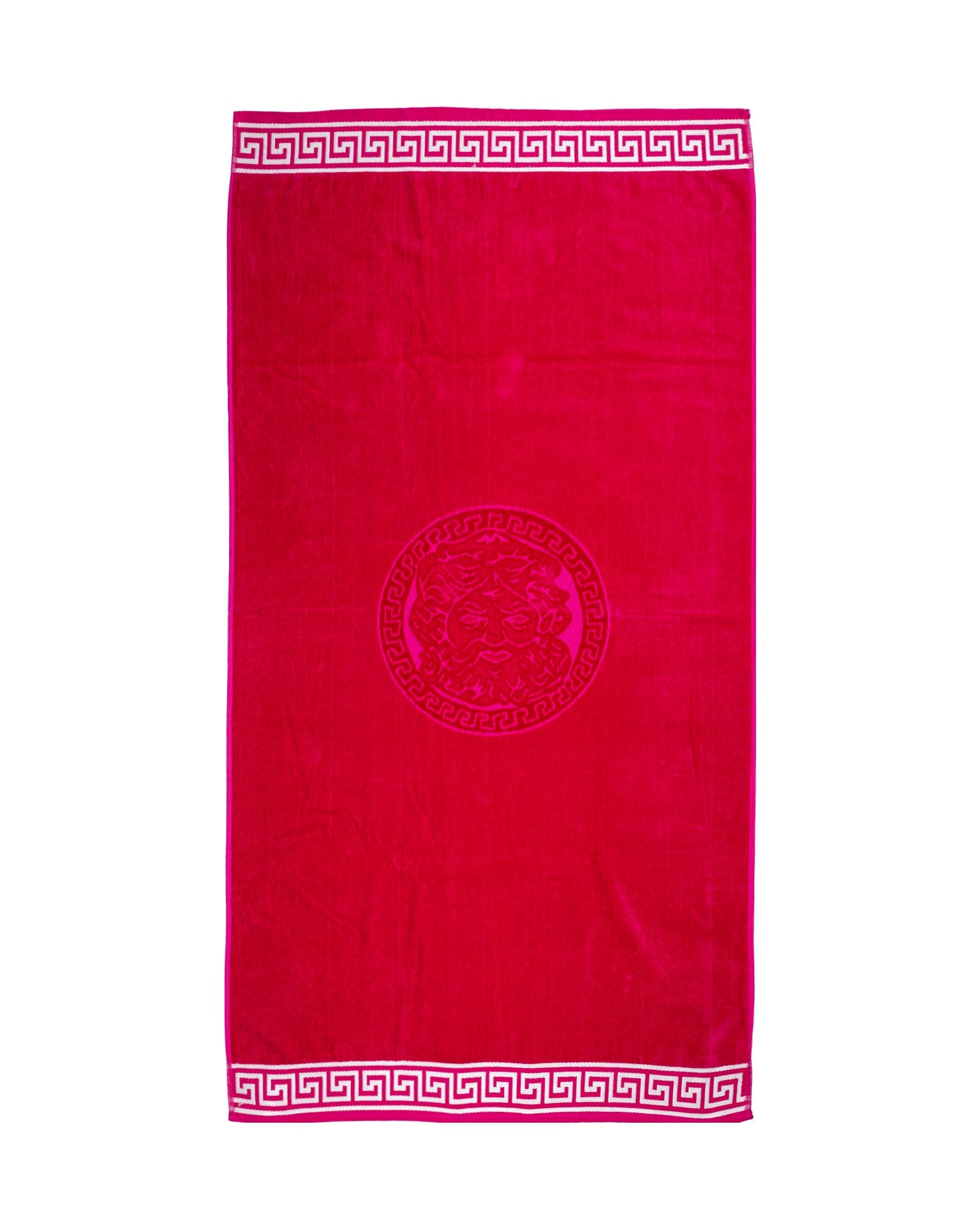 Poseidon Strandtuch XXL Magenta 165x90 cm – griechisches Mäandermuster, 100% Baumwolle, OEKO-TEX