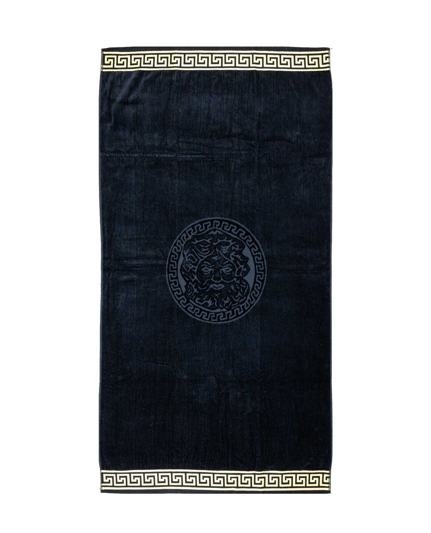 Poseidon Strandtuch XXL Schwarz 165x90 cm – griechisches Mäandermuster, 100% Baumwolle, OEKO-TEX