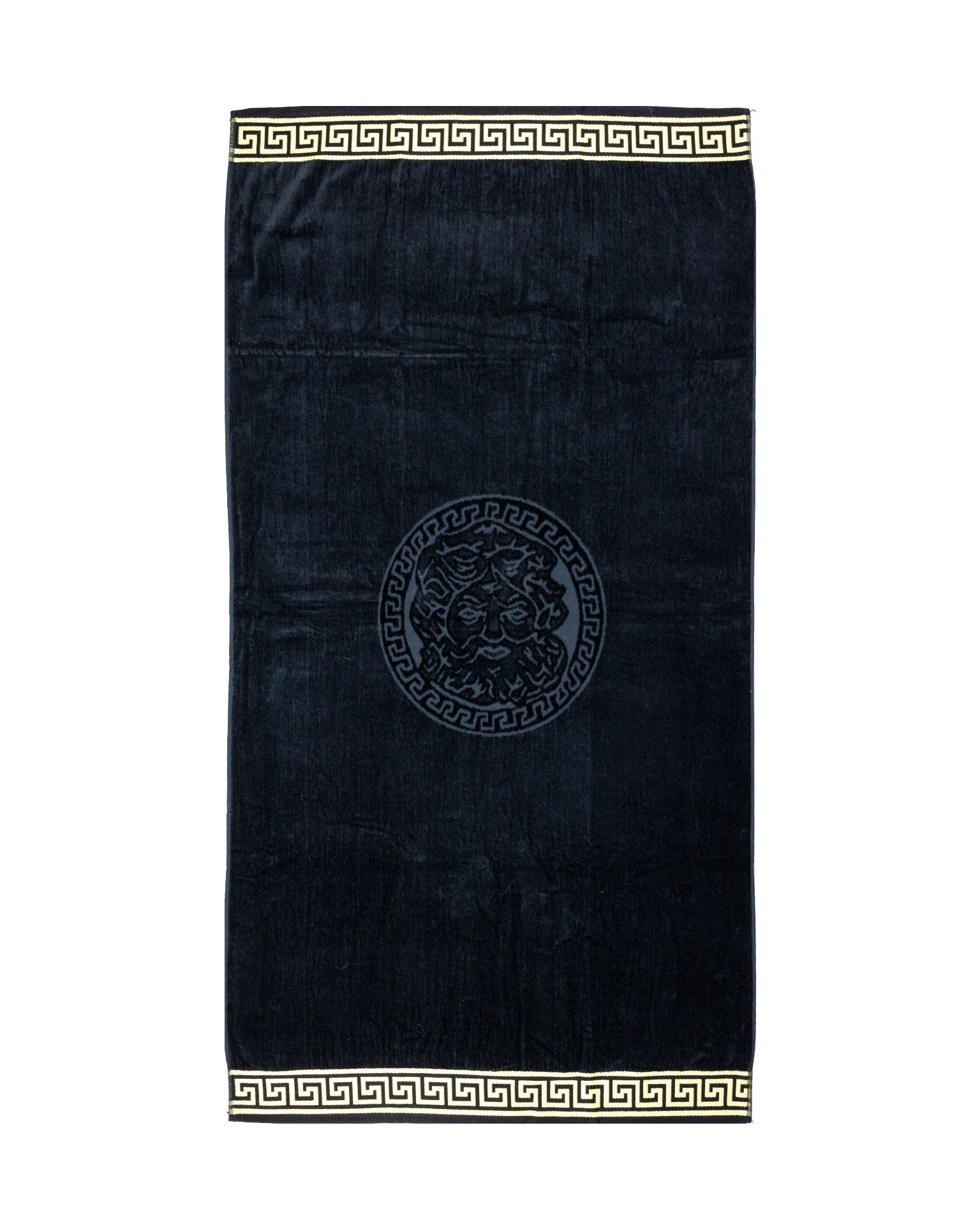 Poseidon Strandtuch XXL Schwarz 165x90 cm – griechisches Mäandermuster, 100% Baumwolle, OEKO-TEX