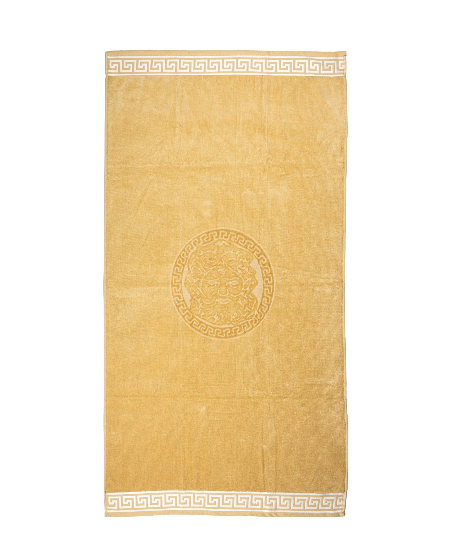 Poseidon Strandtuch XXL Beige 165x90 cm – griechisches Mäandermuster, 100% Baumwolle, OEKO-TEX