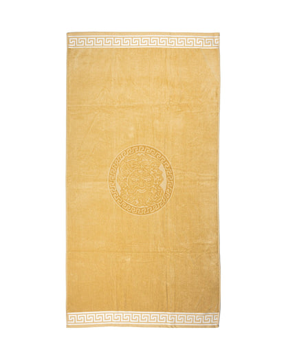 Poseidon Strandtuch XXL Beige 165x90 cm – griechisches Mäandermuster, 100% Baumwolle, OEKO-TEX