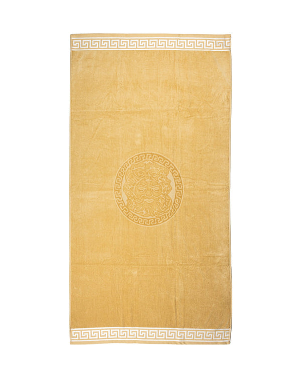 Poseidon Strandtuch XXL Beige 165x90 cm – griechisches Mäandermuster, 100% Baumwolle, OEKO-TEX