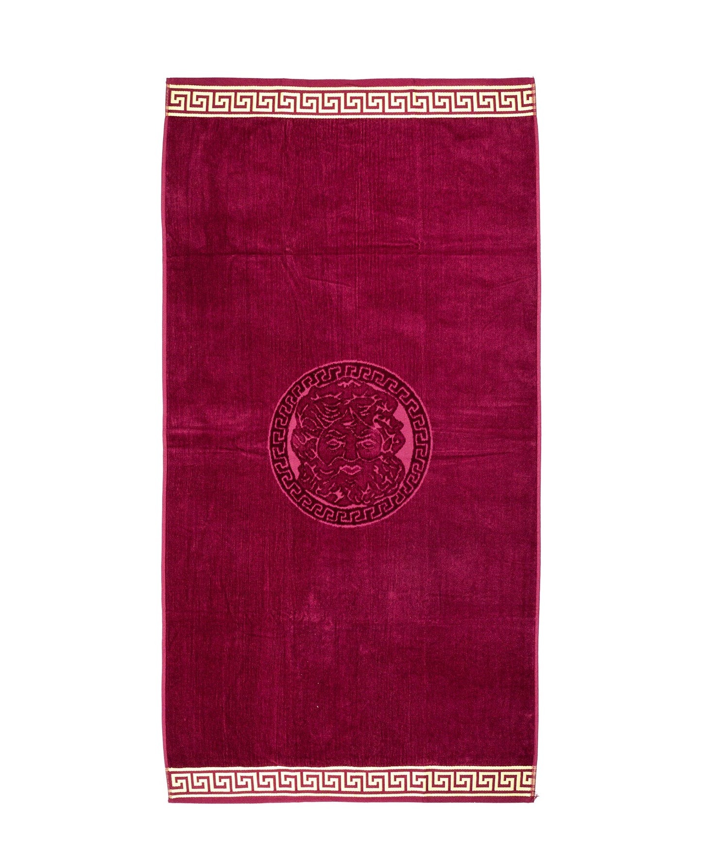 Poseidon Strandtuch XXL Bordeaux 165x90 cm – griechisches Mäandermuster, 100% Baumwolle, OEKO-TEX