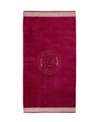 Poseidon Strandtuch XXL Bordeaux 165x90 cm – griechisches Mäandermuster, 100% Baumwolle, OEKO-TEX