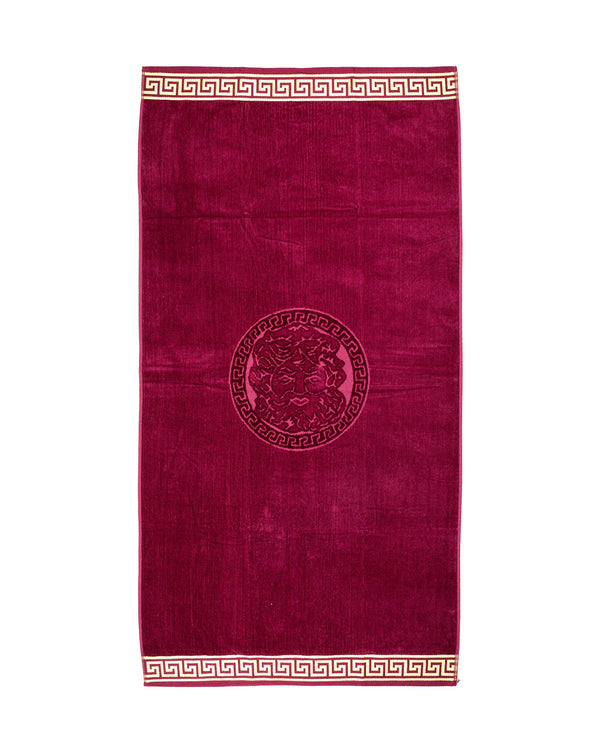 Poseidon Strandtuch XXL Bordeaux 165x90 cm – griechisches Mäandermuster, 100% Baumwolle, OEKO-TEX