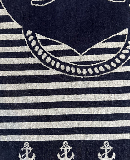 XXL Strandtuch mit maritimem Anker-Streifendesign in Weiß, Muster-Detail – Bahia Kollektion von Dolcefrotto