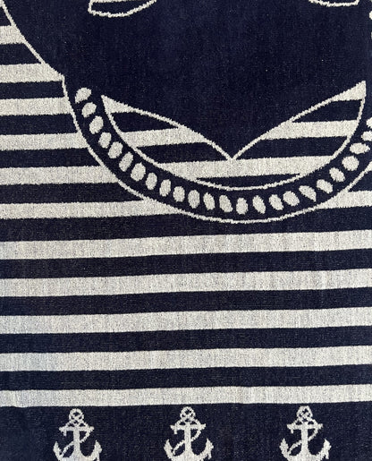 Bahia Strandtuch Marine Weiß 165x90 cm – italienisches Anker-Streifendesign, 100% Baumwolle, OEKO-TEX