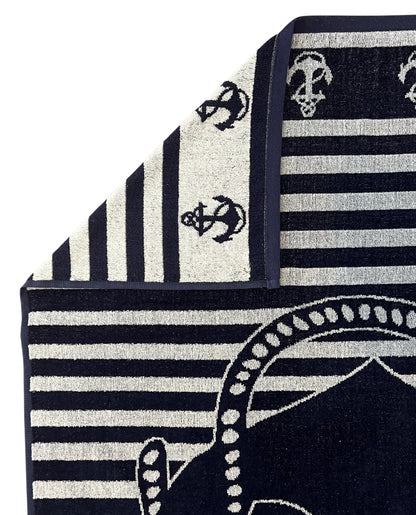 XXL Strandtuch mit maritimem Anker-Streifendesign in Weiß, Ecke und Detailansicht – Bahia Kollektion von Dolcefrotto