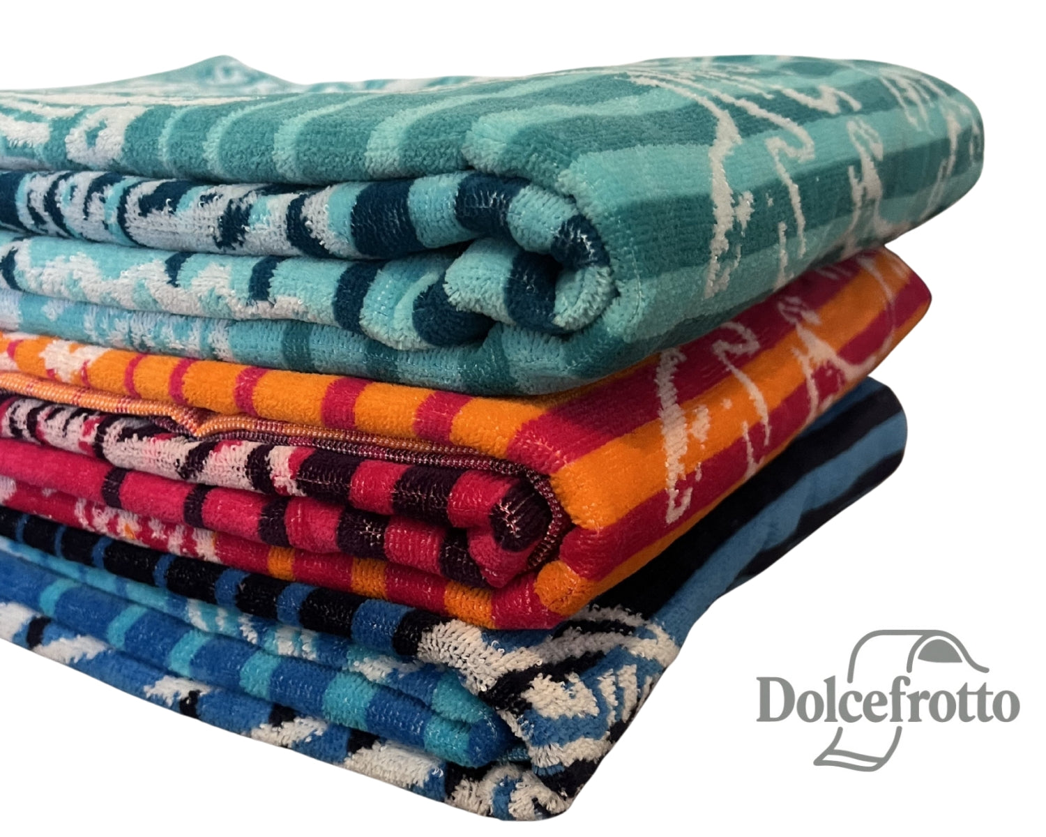 Ischia Kollektion – alle Varianten gestapelt: Blau, Türkis und Regenbogen, Dolcefrotto