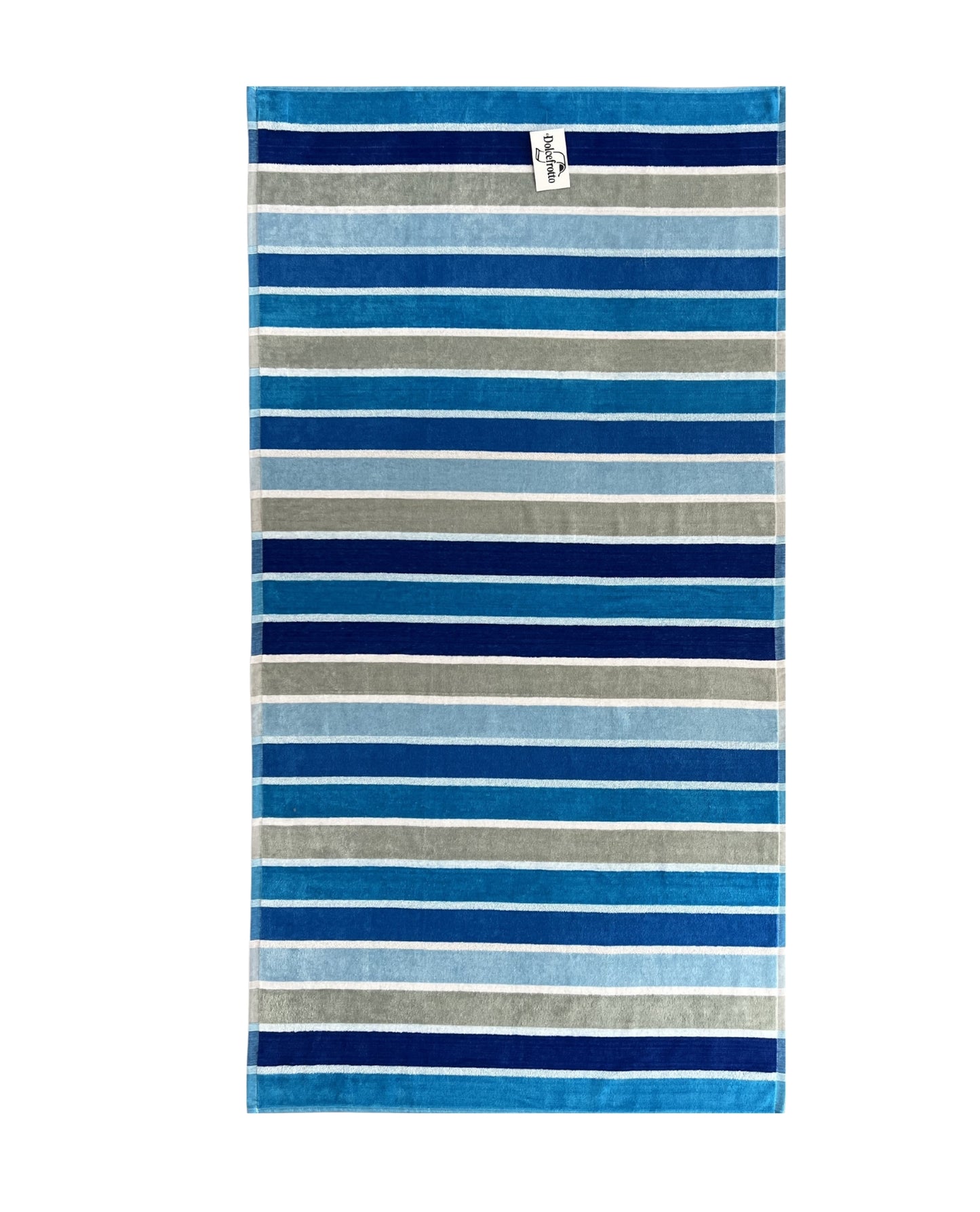 XXL Strandtuch mit leuchtenden Streifen in Türkis, ausgebreitet – Mirage Kollektion von Dolcefrotto