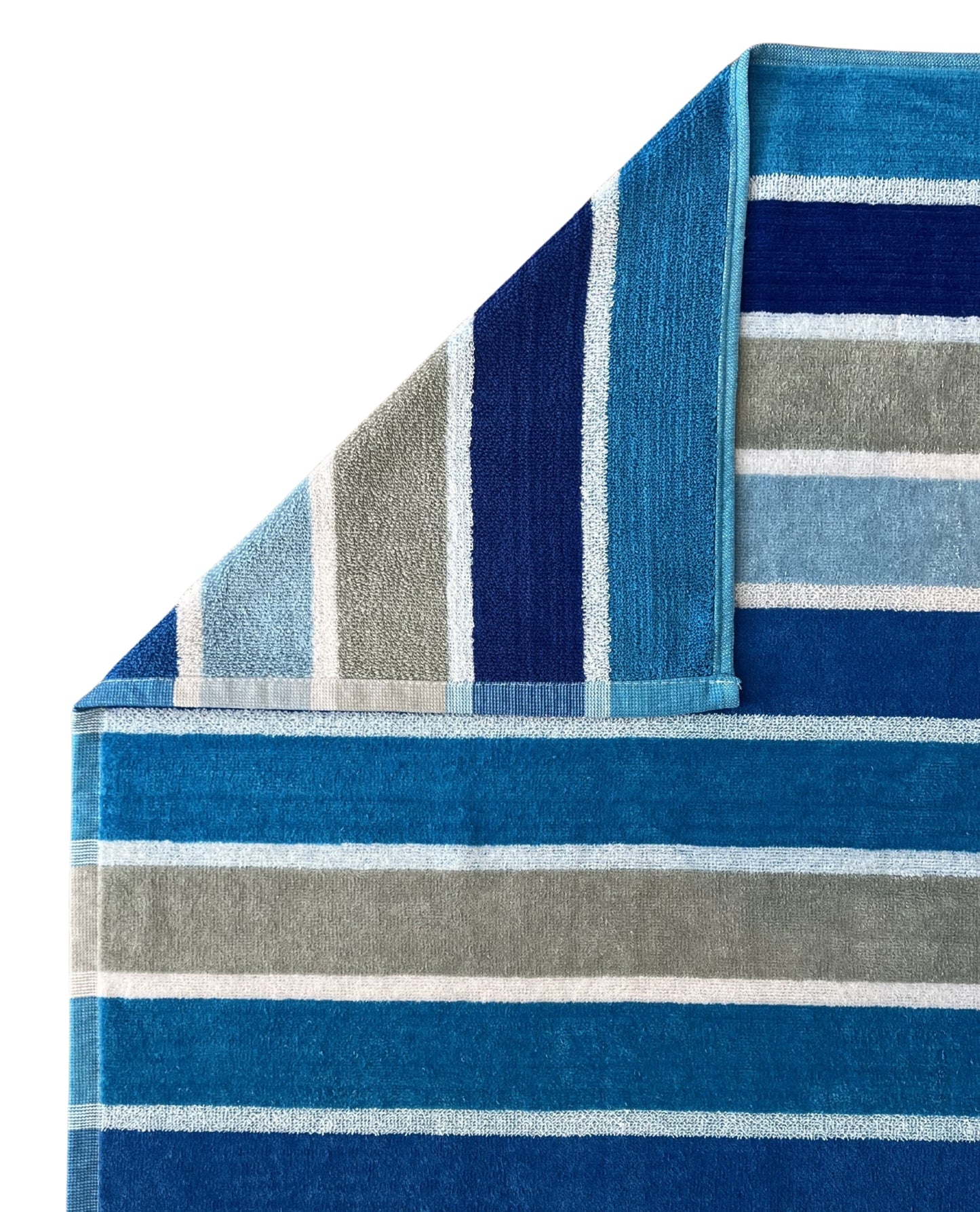 XXL Strandtuch mit leuchtenden Streifen in Türkis, Ecke und Detailansicht – Mirage Kollektion von Dolcefrotto