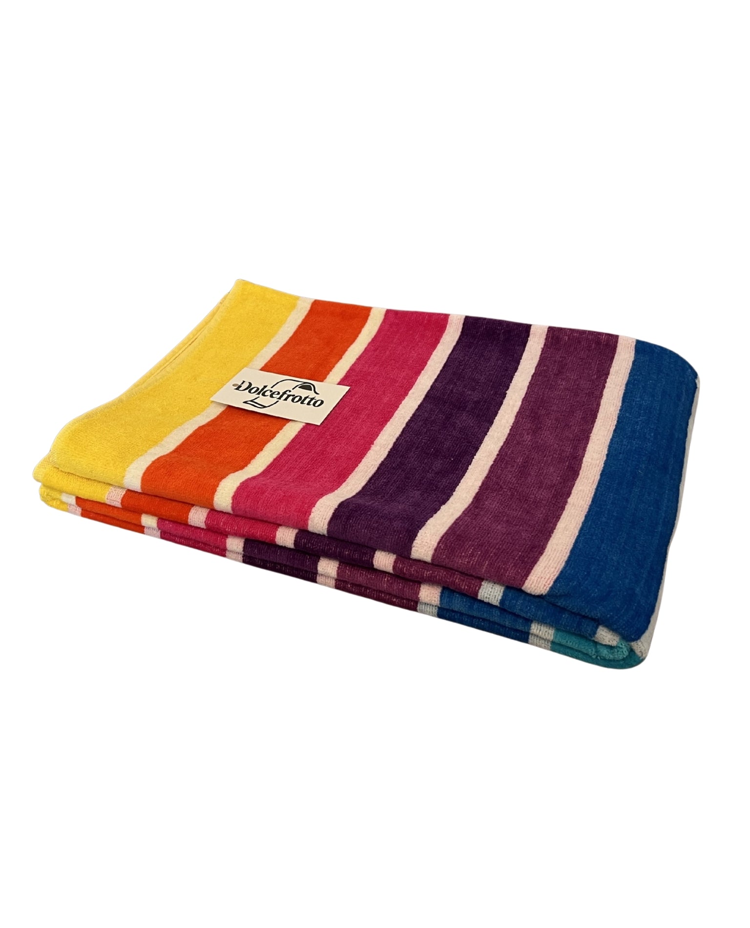 XXL Strandtuch mit leuchtenden Streifen in Rot, gefaltet mit Logo – Mirage Kollektion von Dolcefrotto