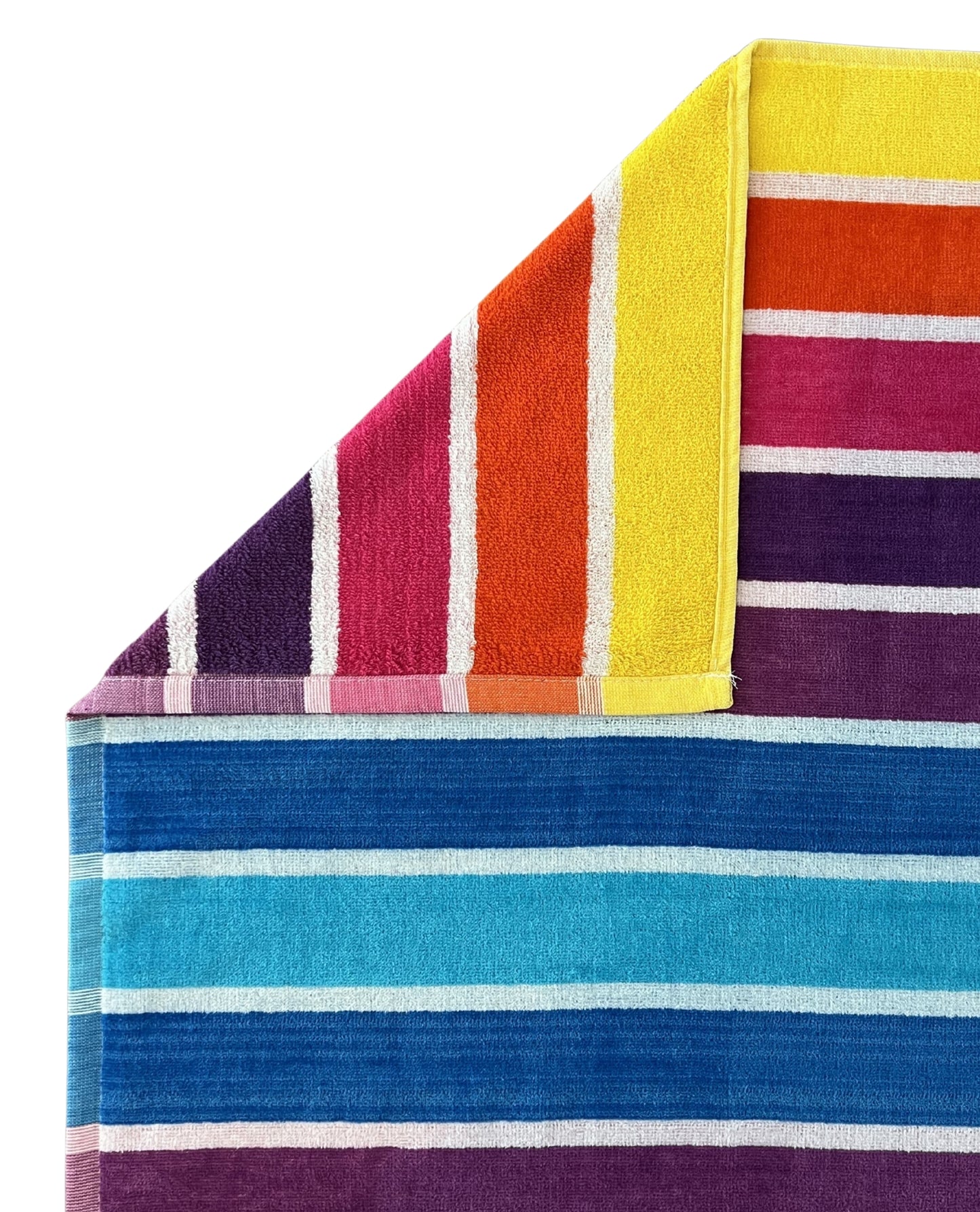 XXL Strandtuch mit leuchtenden Streifen in Rot, Ecke und Detailansicht – Mirage Kollektion von Dolcefrotto