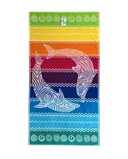Pantelleria Strandtuch XXL Regenbogen 165x90 cm – italienisches Delfinmotiv mit Streifen, 100% Baumwolle, OEKO-TEX