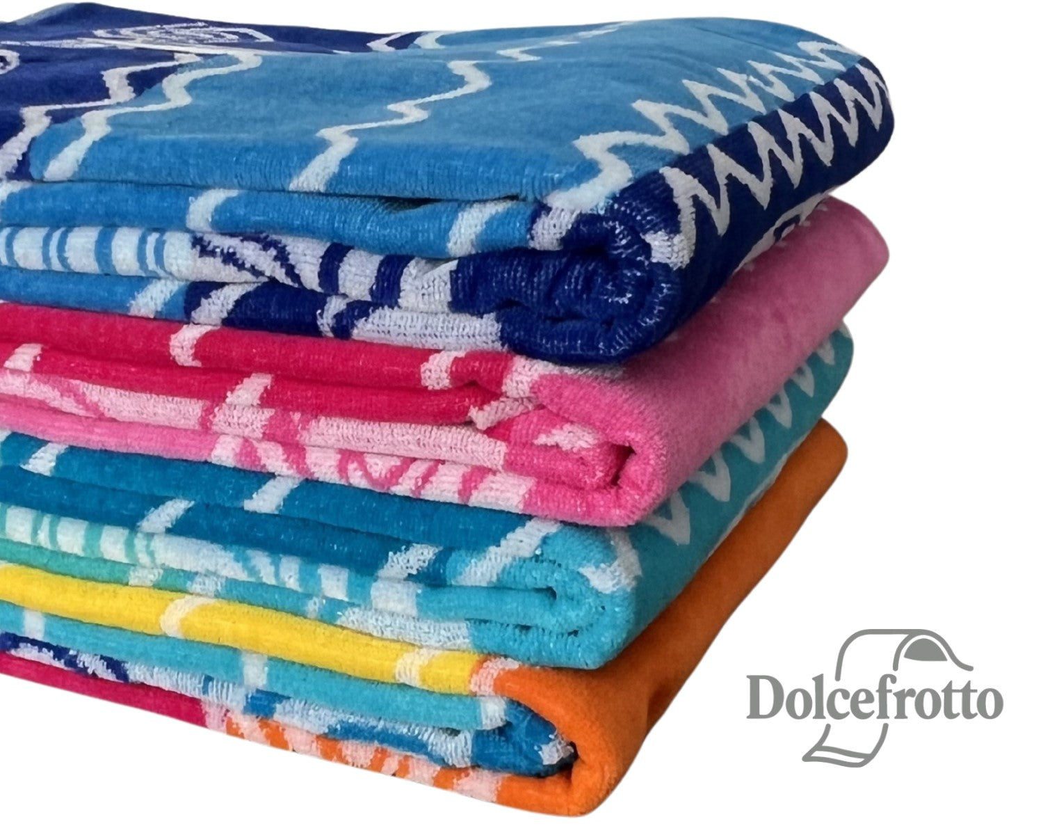 Pantelleria Kollektion – alle Varianten gestapelt: Pink, Navy, Türkis und Regenbogen, Dolcefrotto