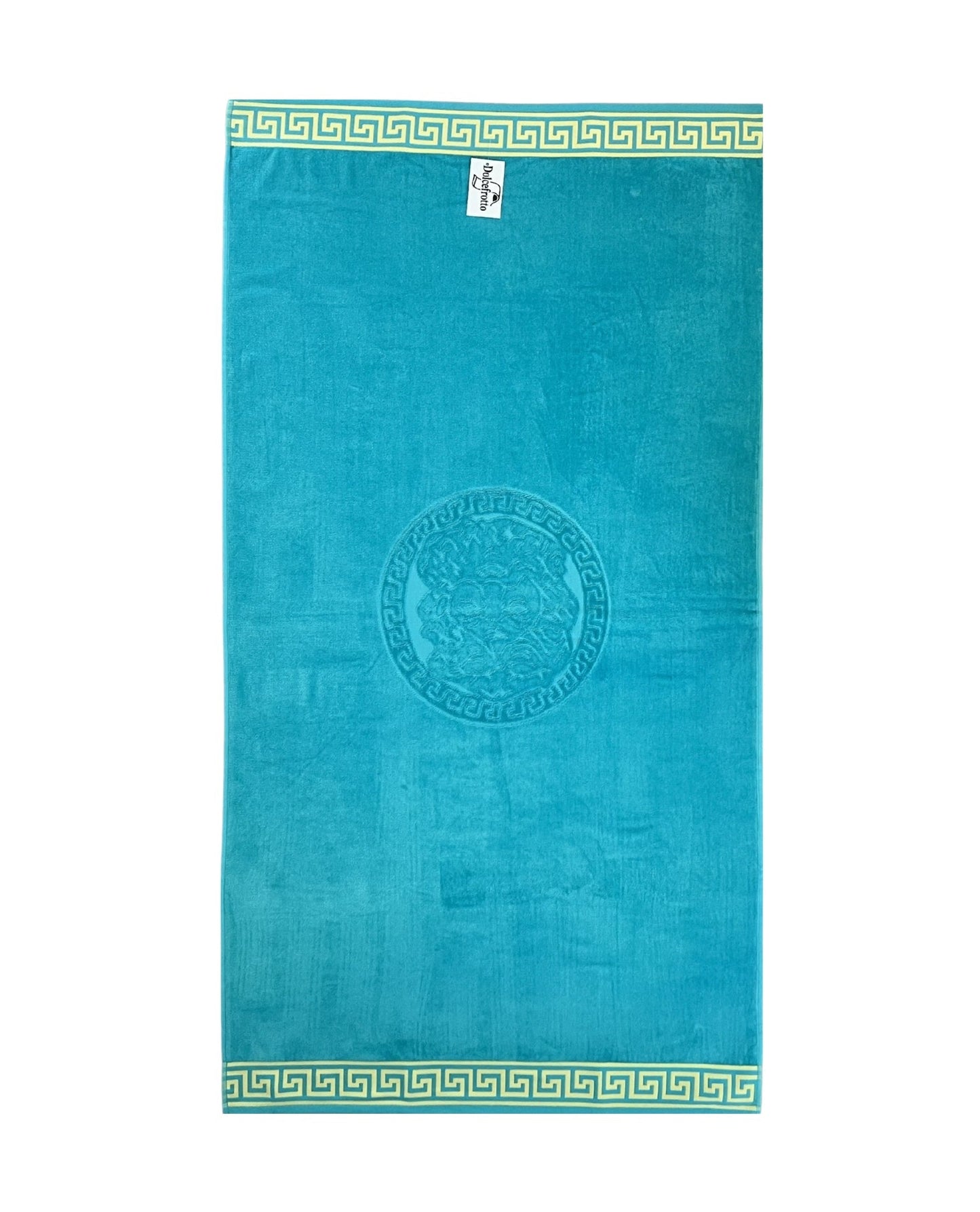 Poseidon Strandtuch XXL Türkis 165x90 cm – griechisches Mäandermuster, 100% Baumwolle, OEKO-TEX
