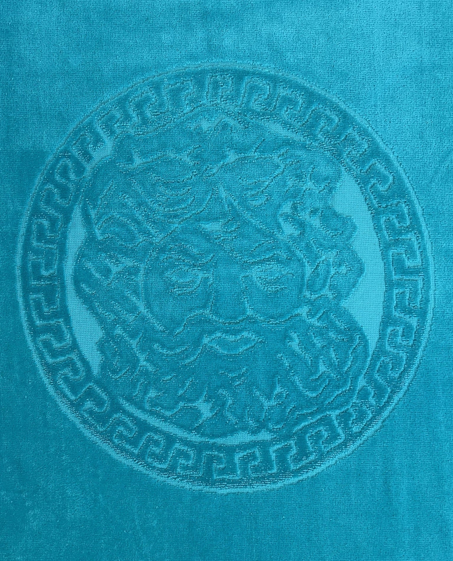 Poseidon Türkis 165x90 cm – griechisches Mäandermuster, 100% Baumwolle, OEKO-TEX
