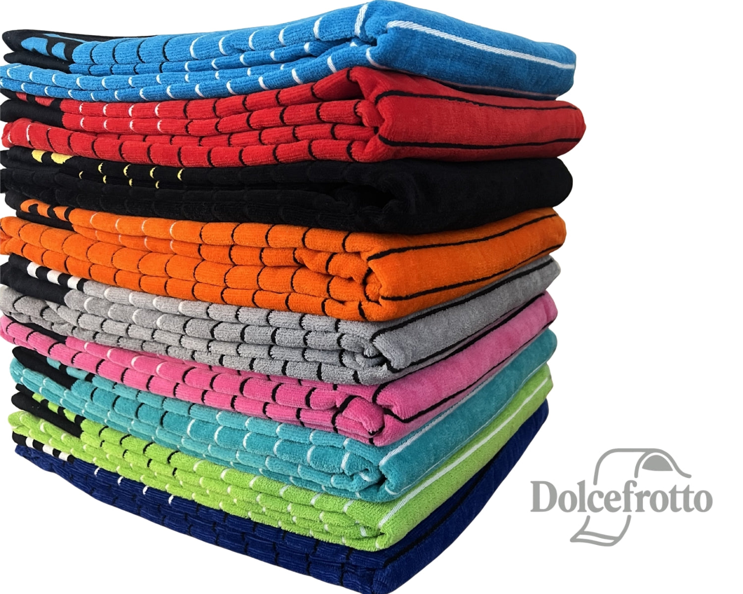 Sport Kollektion – XXL Strandtücher mit sportlichem Schriftzug in Grün, Orange, Hellblau, Türkis, Pink, Rot, Grau, Navy und Schwarz, alle Varianten von Dolcefrotto