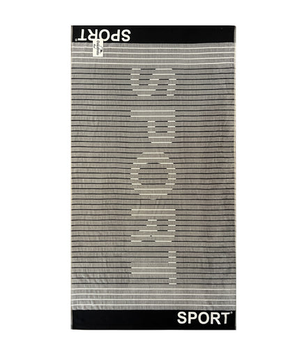 XXL Strandtuch mit sportlichem Schriftzug in Grau, ausgebreitet – Sport Kollektion von Dolcefrotto